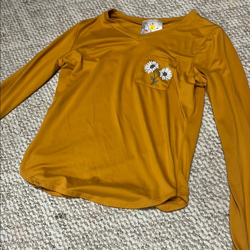 Kids Mustard Long Sleeve Shirt with Floral Design